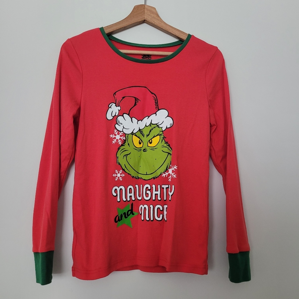 Dr Seuss The Grinch pajama Top Holiday Naughty And Nice Red Christmas Size Small